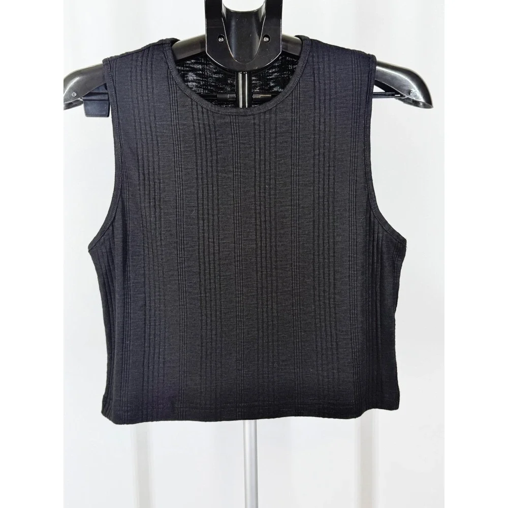 POL Womens Ribbed‎ Knit Sleeveless Tank Top Black Crew Neck Size L NEW